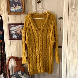Cable Knit Mustard Sweater hooded new